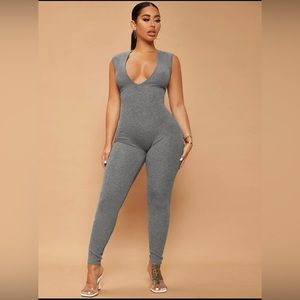 SHEIN SXY Plunging Neck Unitard Jumpsuit